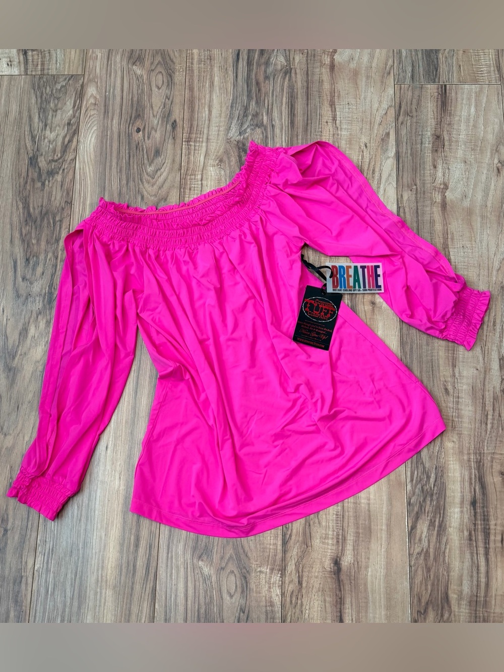 NWT Cowgirl Tuff Hot Pink Off-Shoulder Slit Sleeve Sexy Blouse • Size: Small